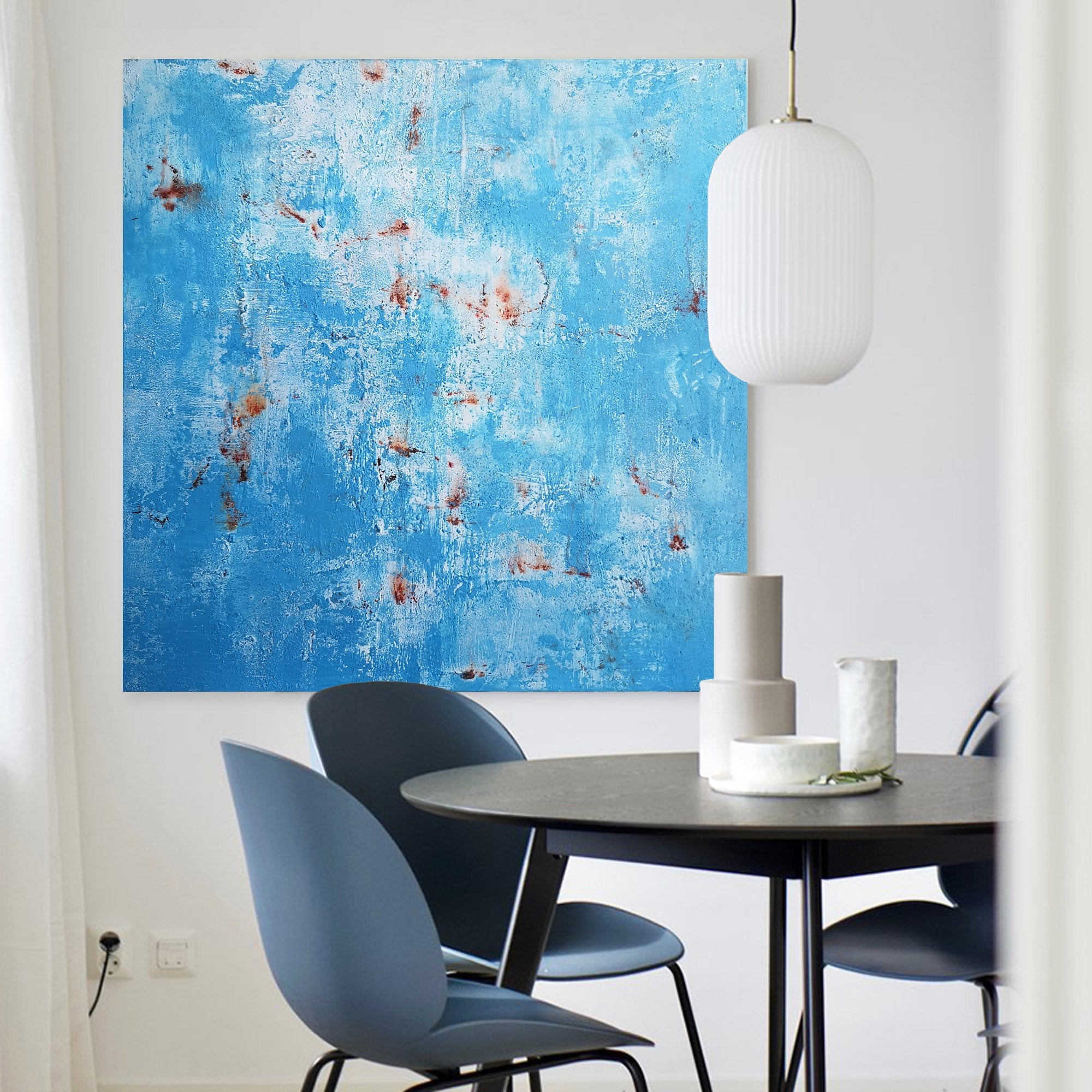 Blue Rust Textured Abstract Canvas Wall Art