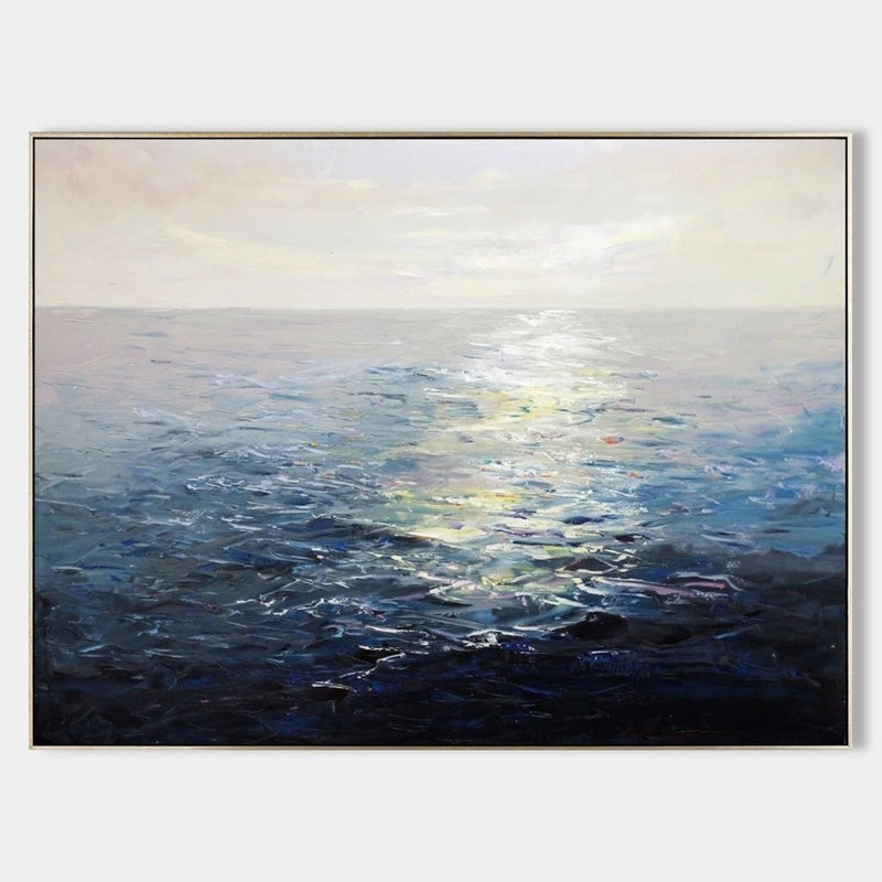 Wall Art Blue Ocean Sunset Seascape Modern Textured Canvas Bedroom | Neutralighting
