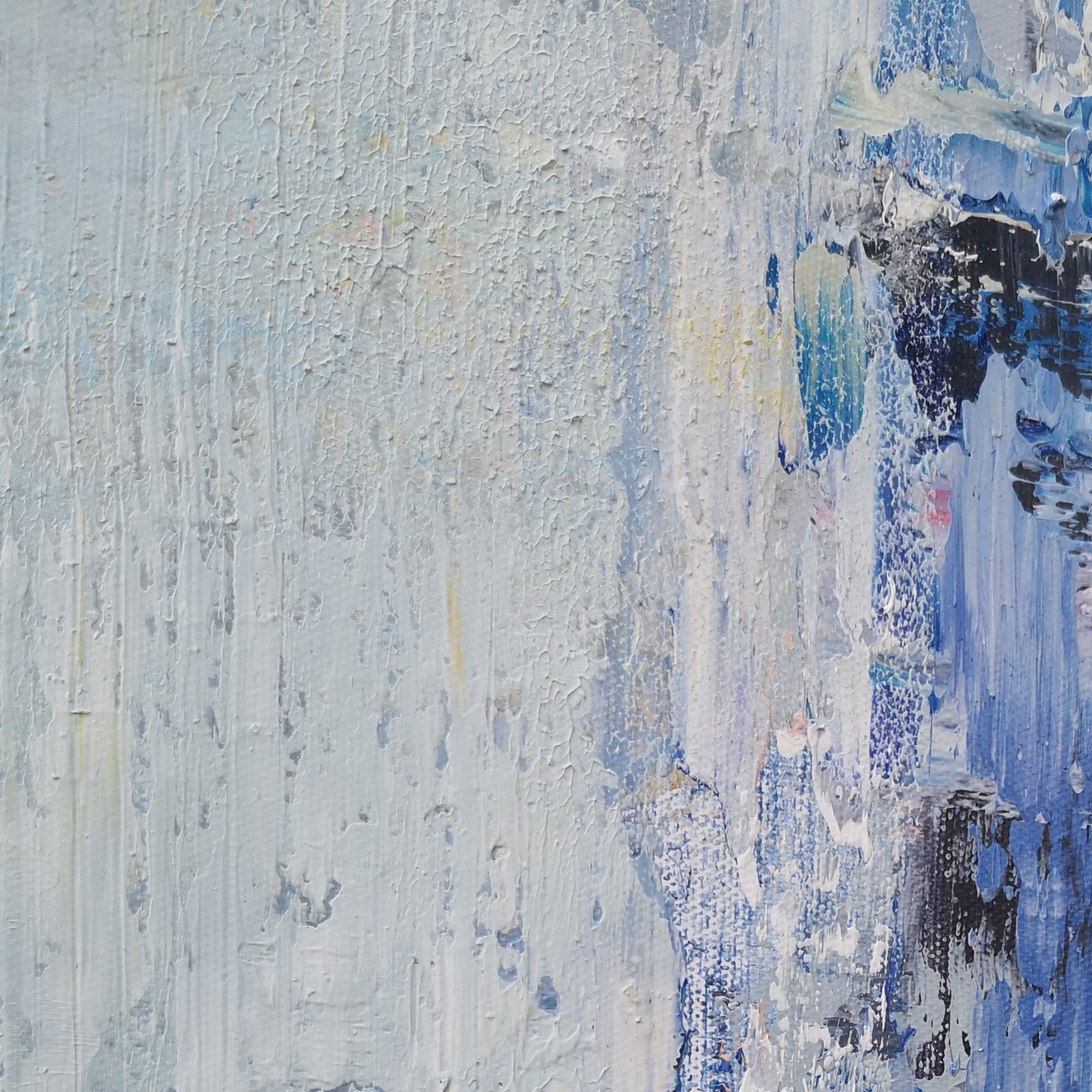 Blue‑White‑Grey Vertical Abstract Layered Impasto‑Textured Artwork
