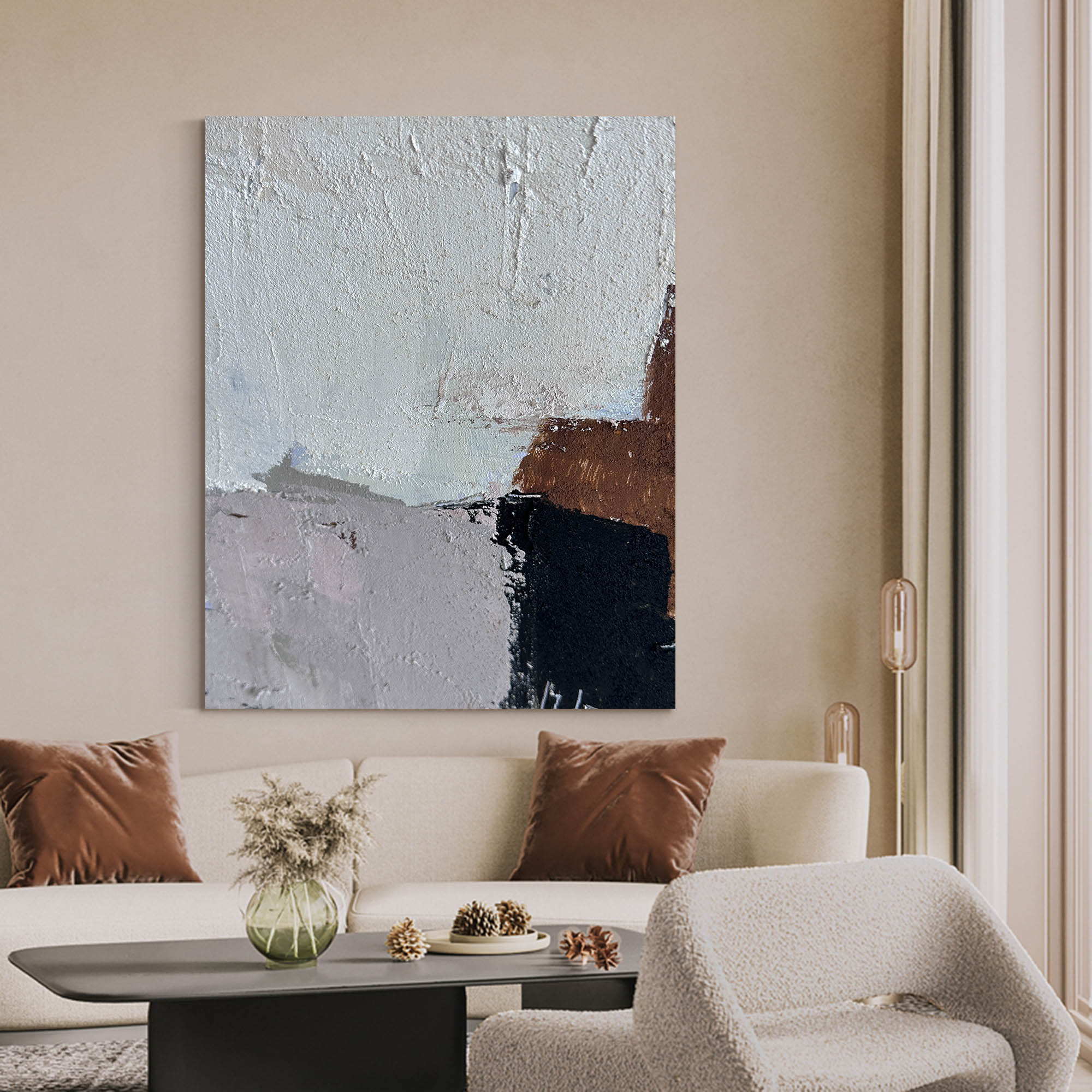 Wall Art Abstract Block Color Neutral Modern Textured Canvas for Bedroom | Neutralighting