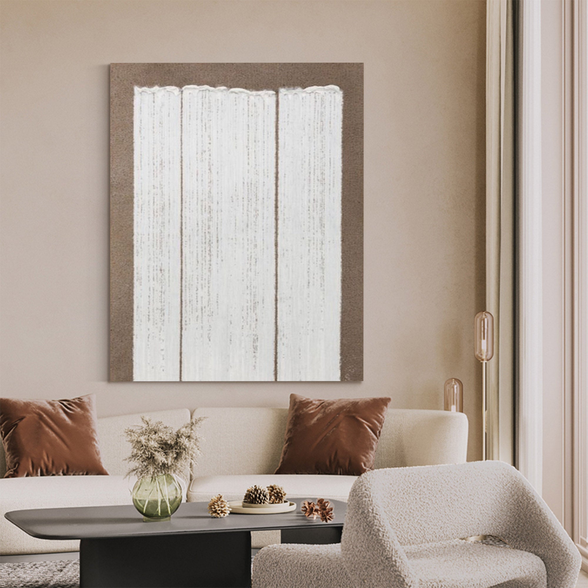 Tess Beige White Textured Canvas Print