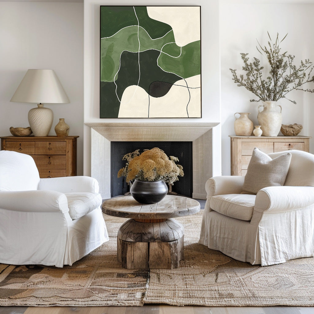 Green Abstract Organic Shapes Painting
