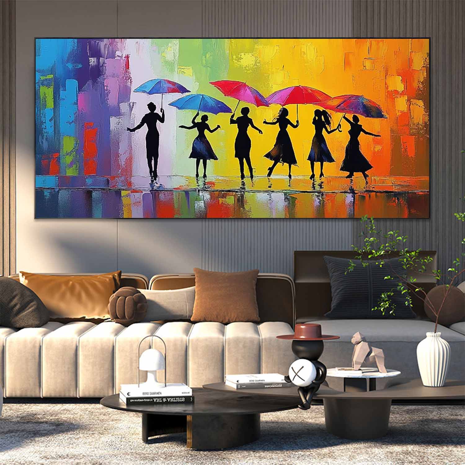 Wall Art People Rainy Urban Silhouette