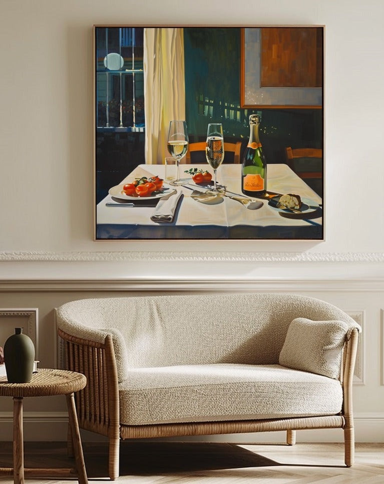 Intimate Dinner Table Vintage Painting