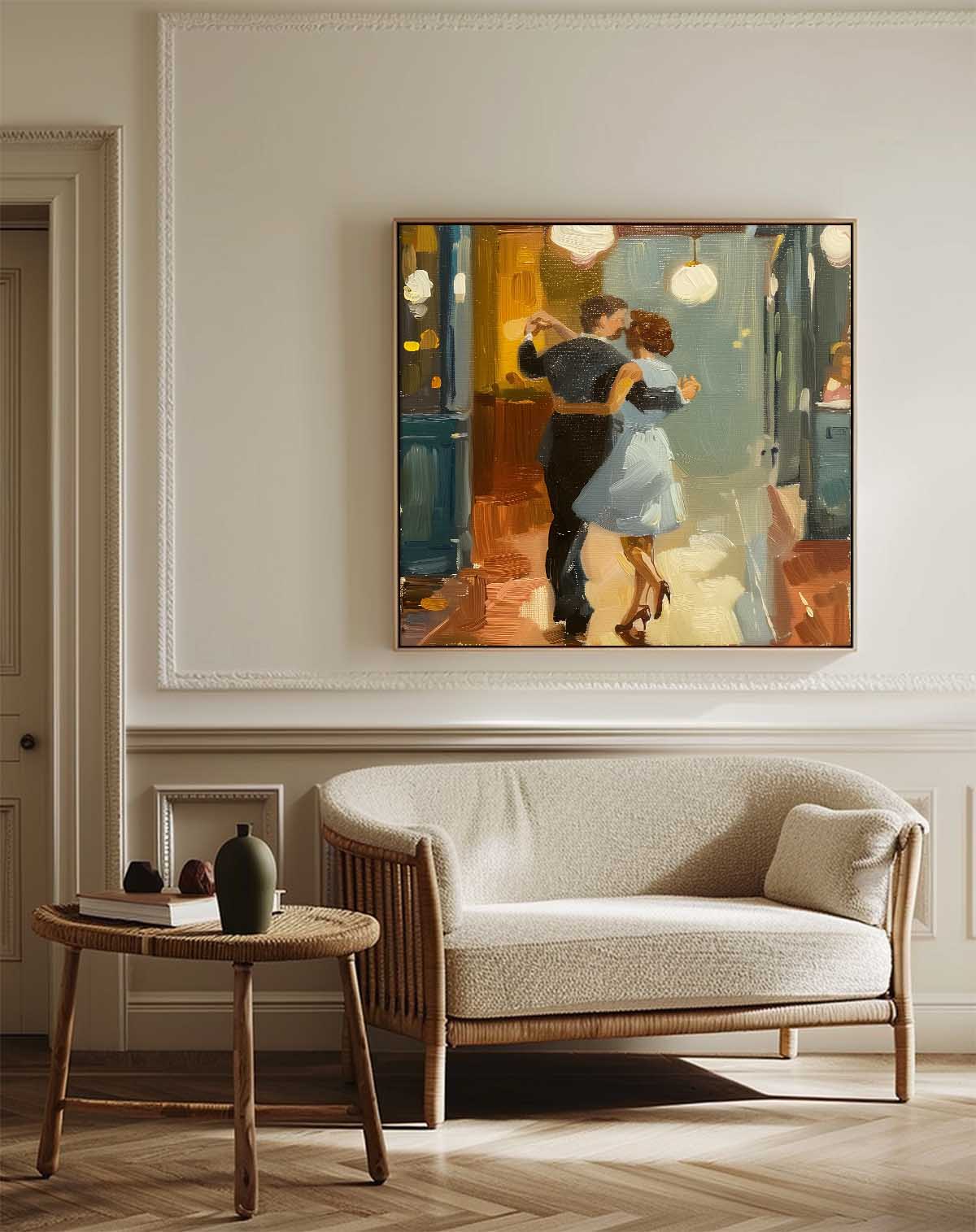 Romantic Dancing Couple Figure  Warm‑Tone Vivid Brushstroke Textured Artwork
