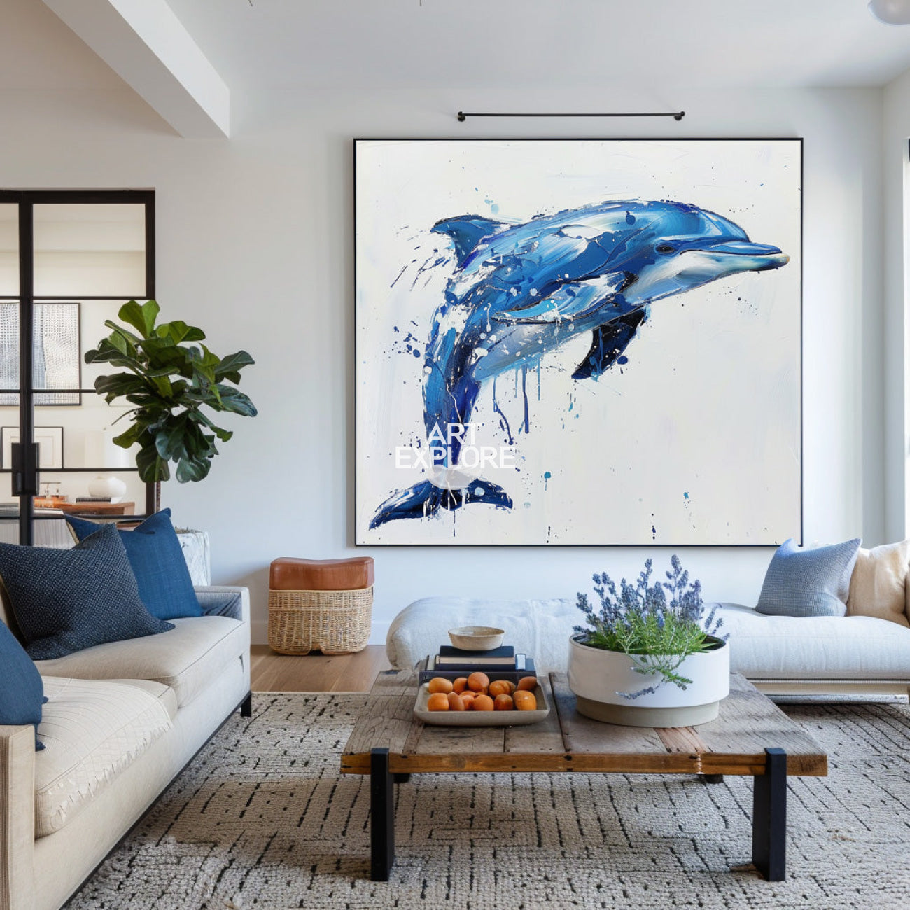 Blue Jumping Dolphin Canvas Wall Art