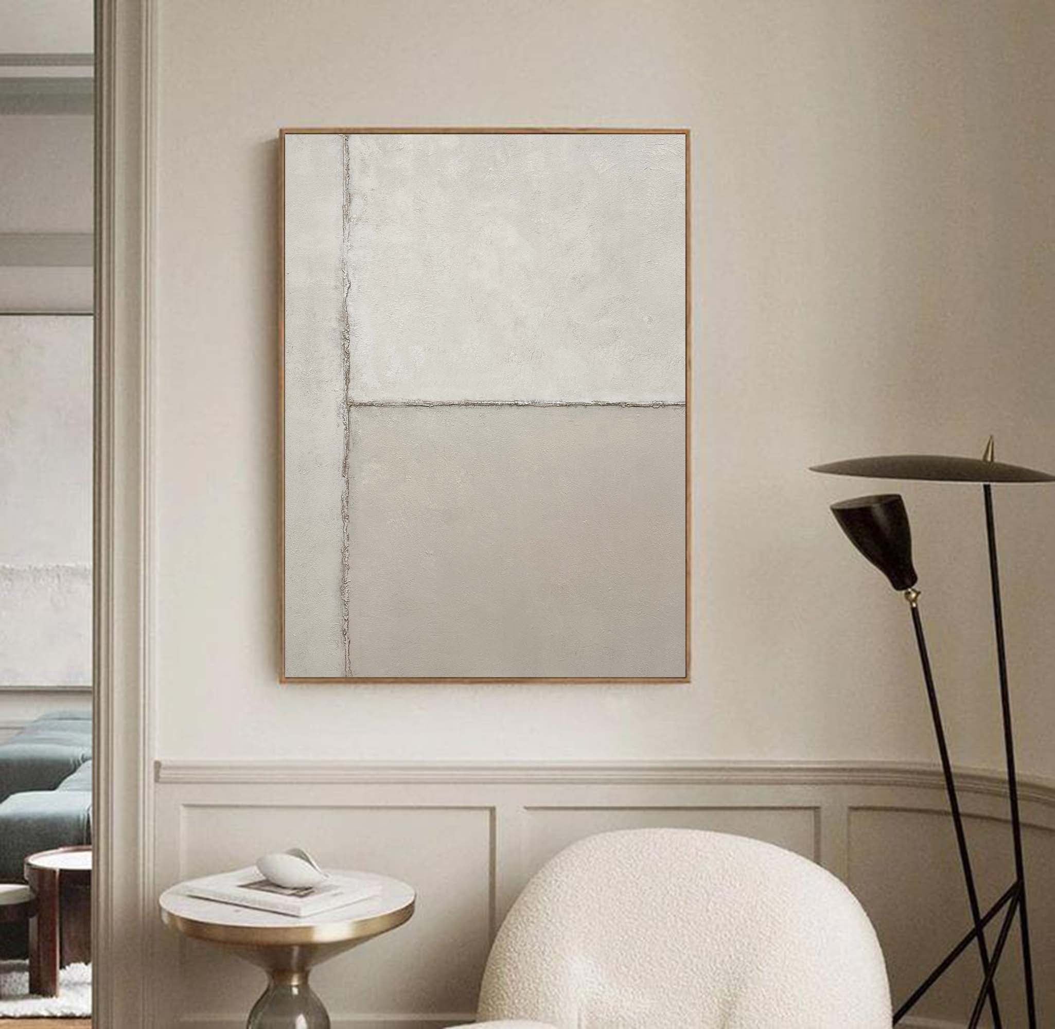 Neutral Beige Minimalist Line Abstract Painting