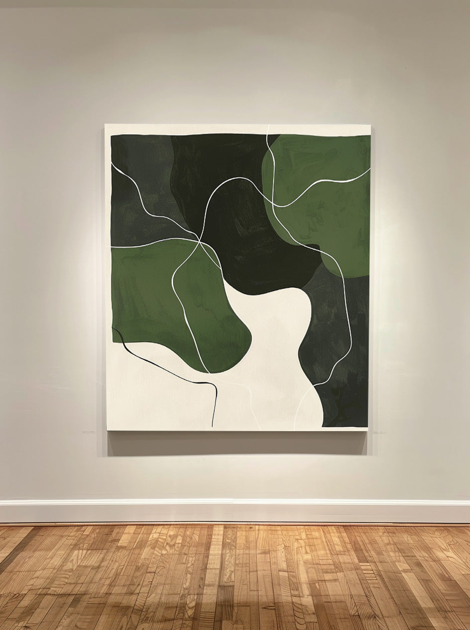 Olive Green Black Organic Painting