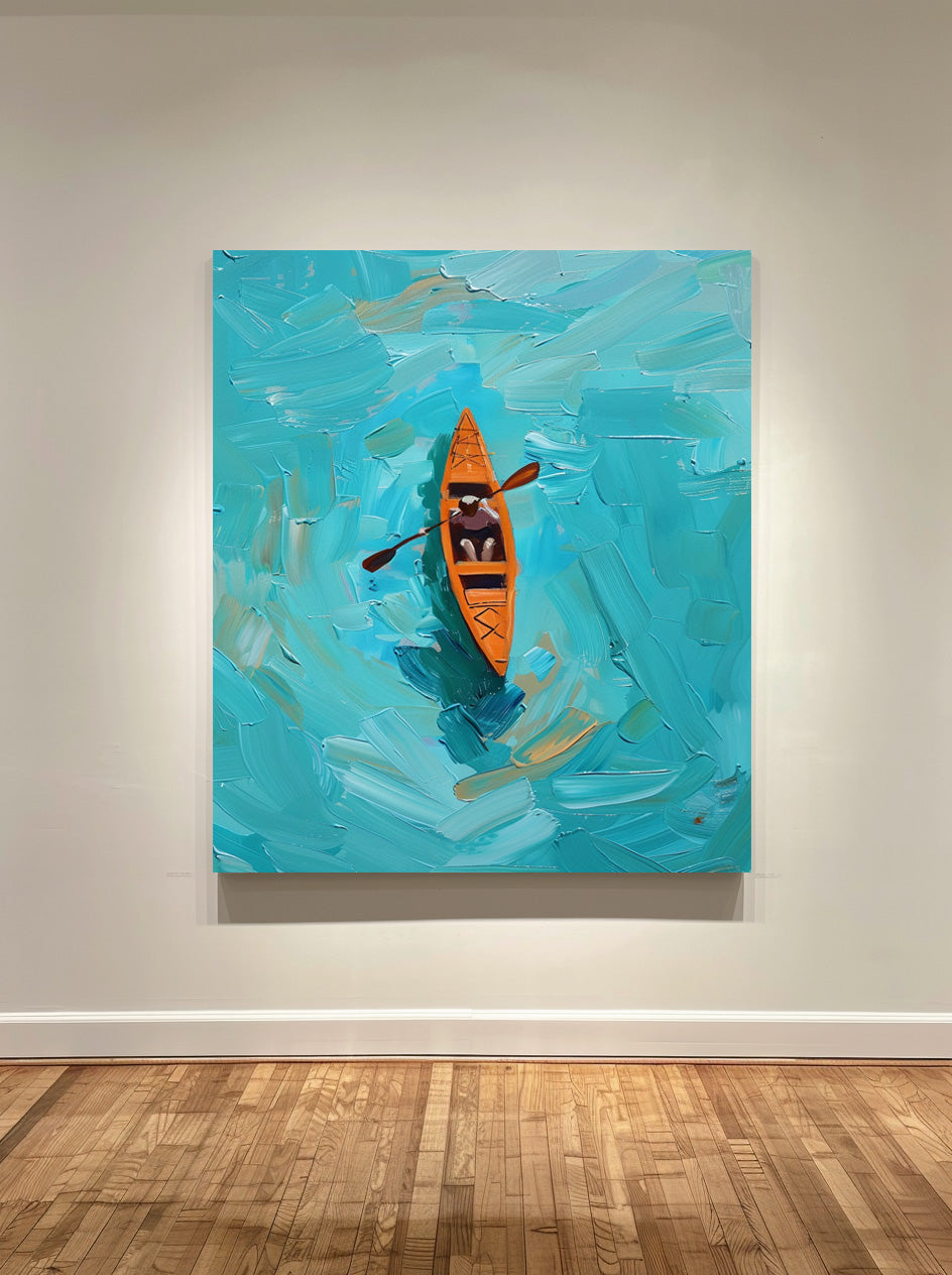 Turquoise Kayak Adventure Abstract Painting