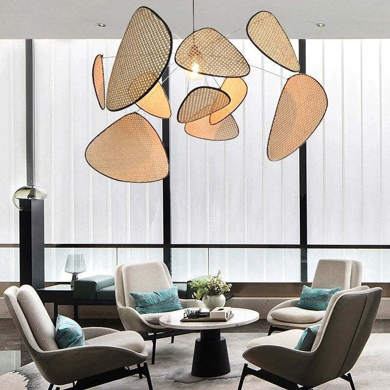Ritta Pendant Light Leaf Grid, Rattan/Metal, Bedroom - Neutralighting