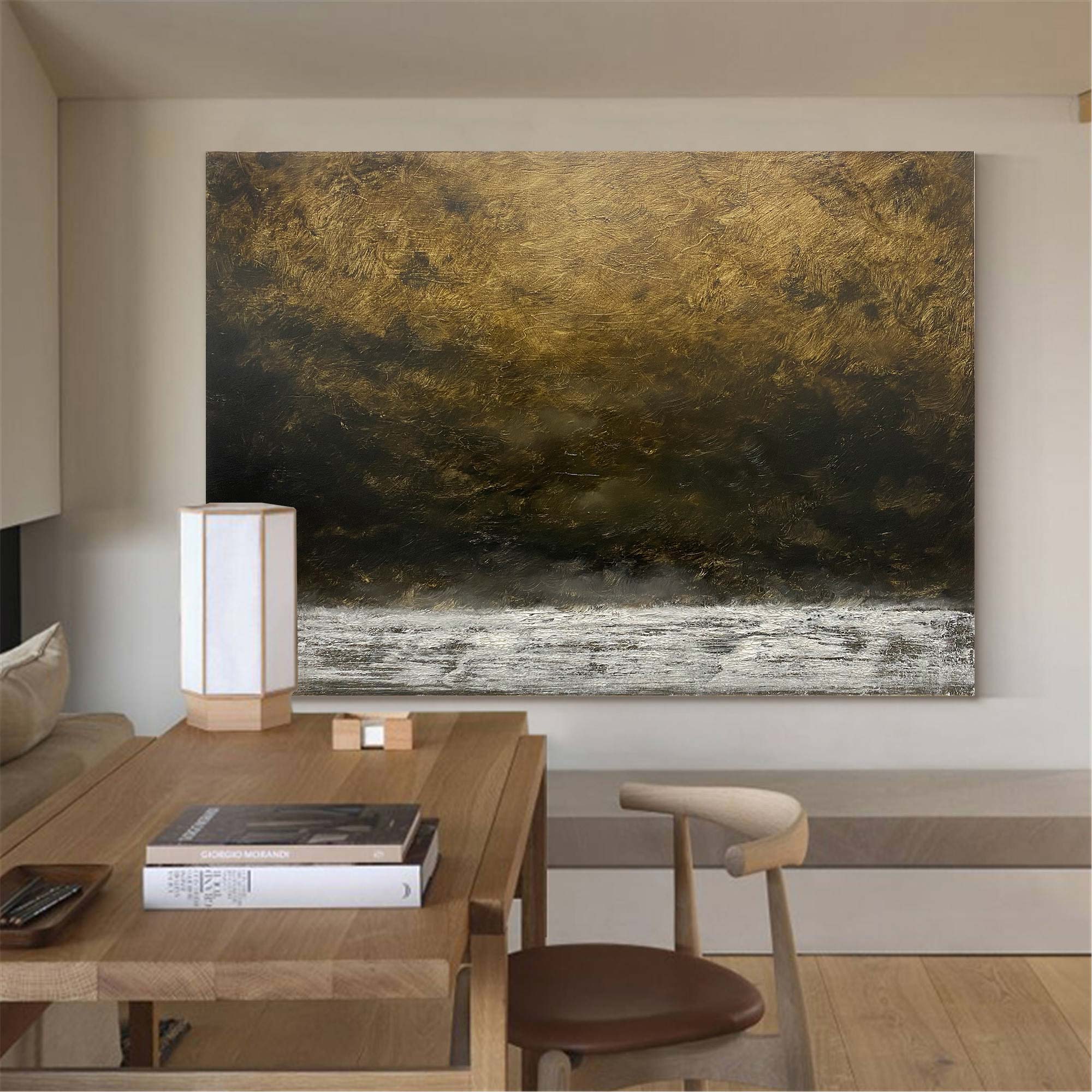 Abstract Brown Earth Tone Aged Landscape Oil Acrylic Linen Canvas Painting