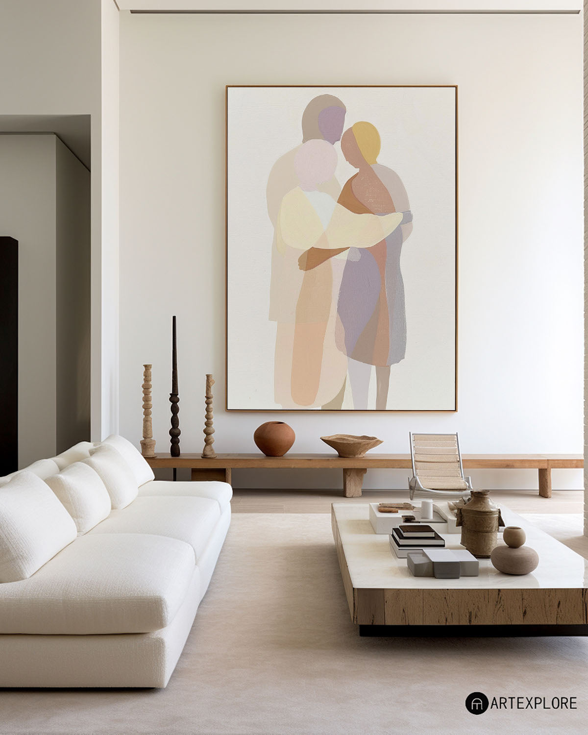 Wall Art Embraced Figures in Soft Tones