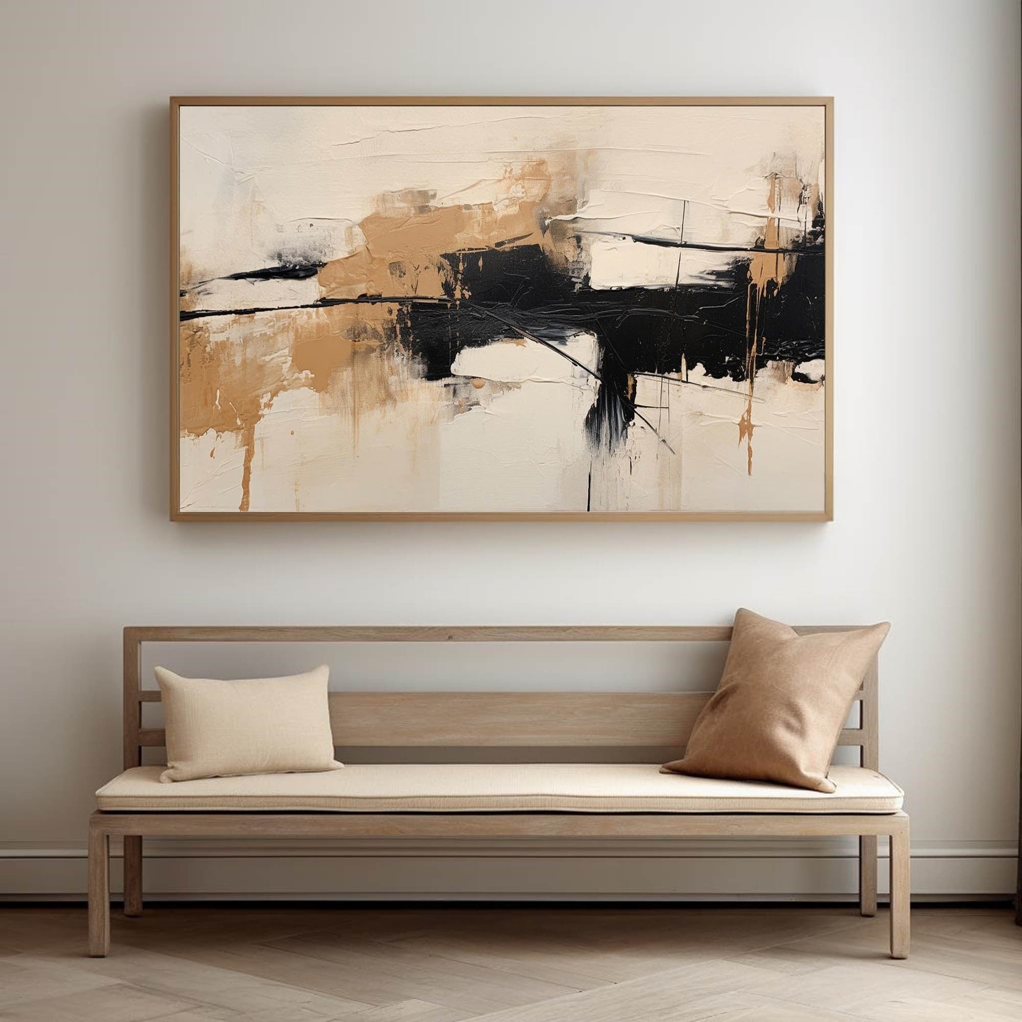 Warm Beige Black Abstract Canvas Wall Art