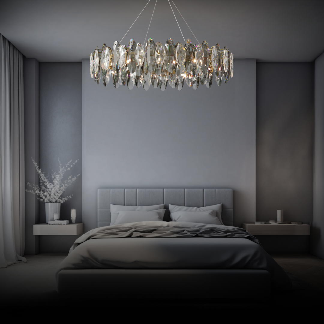 Kristy Crystal Chandelier LED Elliptical Glass/Metal Gold Living Room - Neutralighting