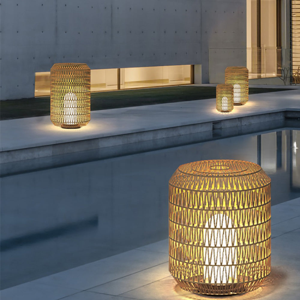 Ray Vintage Lantern Rattan Floor Lamp, Hardwired/Solar, Beige - Neutralighting