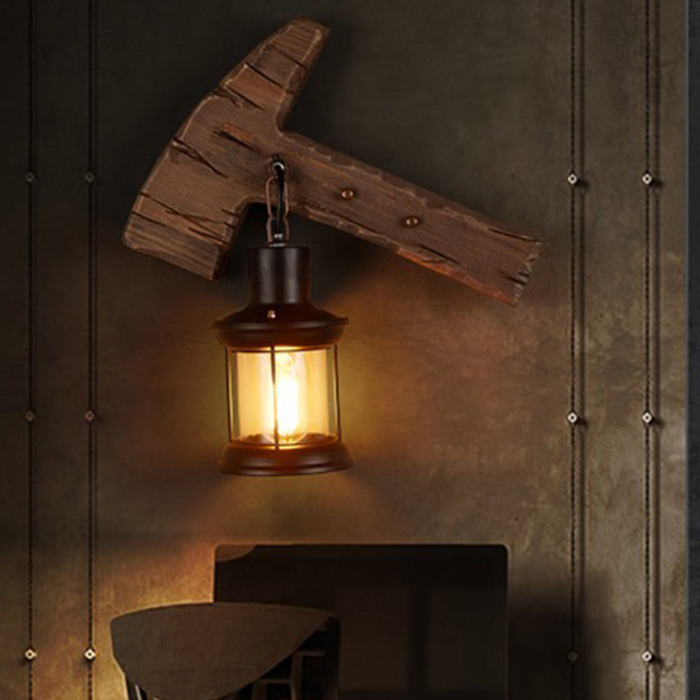 Epoch Wall Lamp Hammer Shape Vintage, Wood/Metal, Living Room - Neutralighting