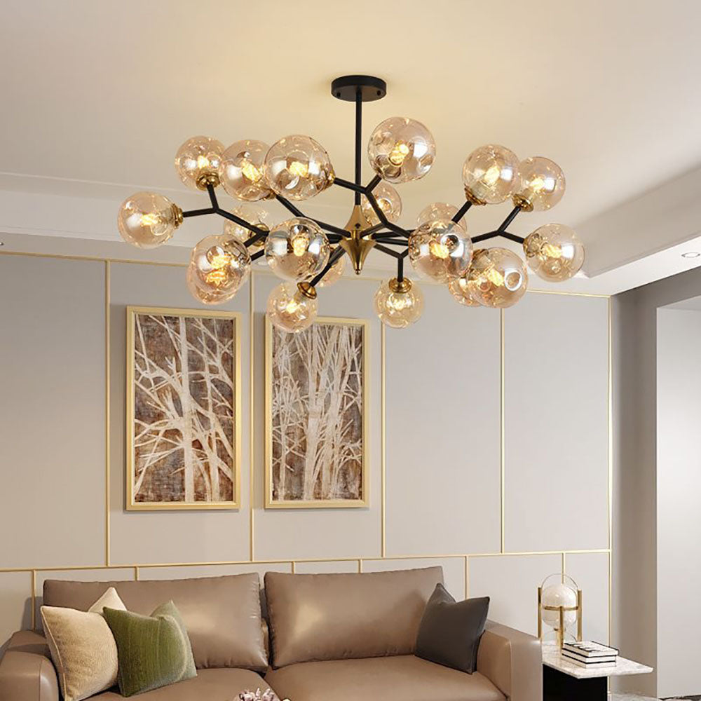 Valentina Art Deco Glass Bubble Chandelier, Amber - Neutralighting