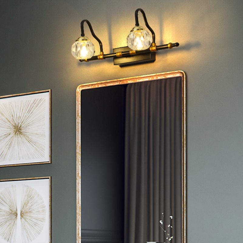 Kristy Vintage Crystal Globe Vanity Wall Lamp, Black, Bathroom - Neutralighting