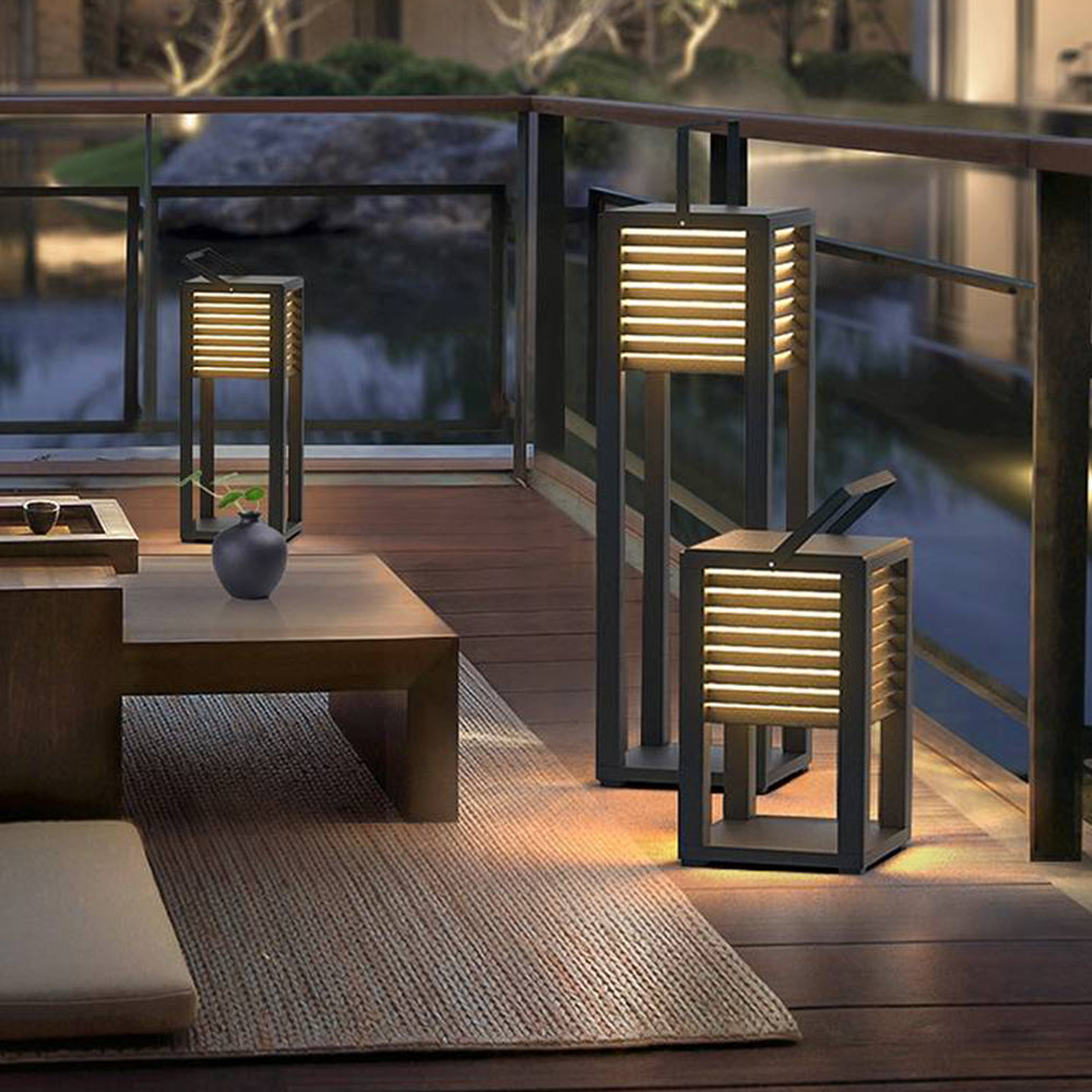 Ray Vintage Cuboid Metal Outdoor Floor Lamp, Black