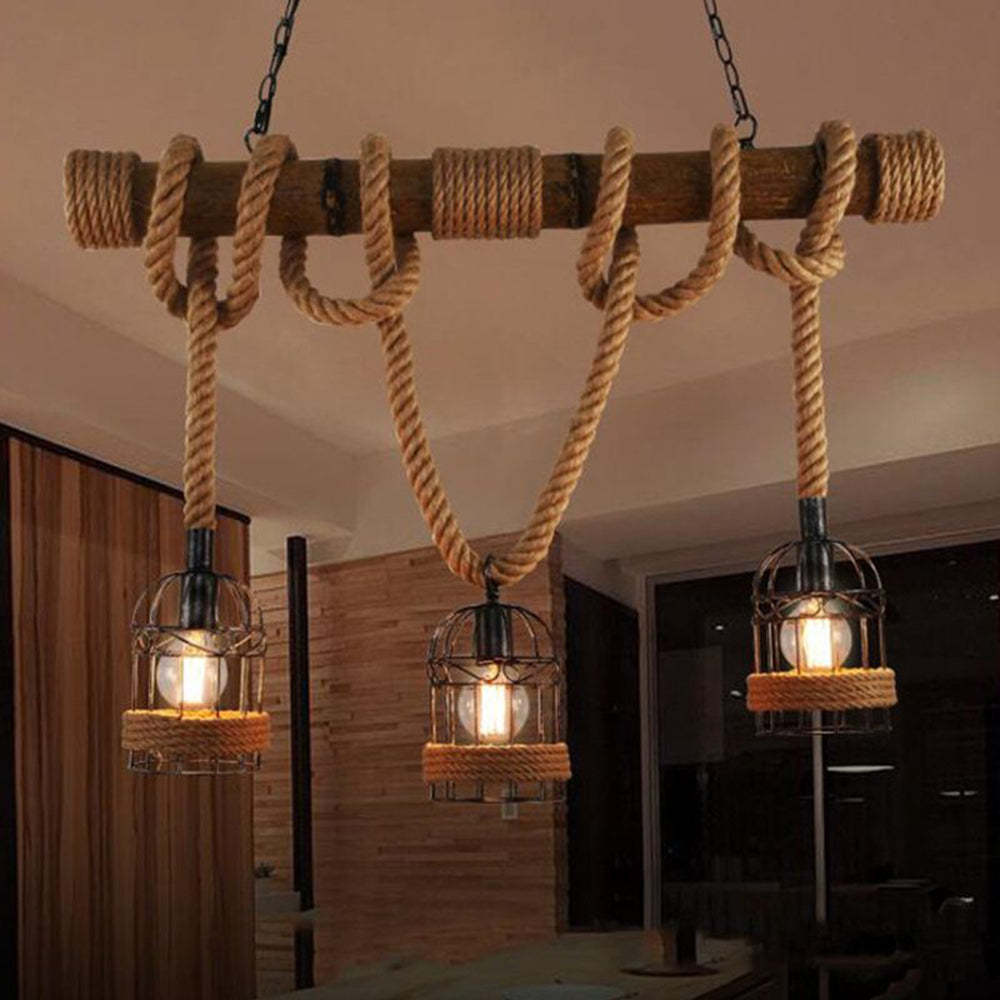 Silva Vintage 3 Heads Wood Rope Pendant Light - Neutralighting