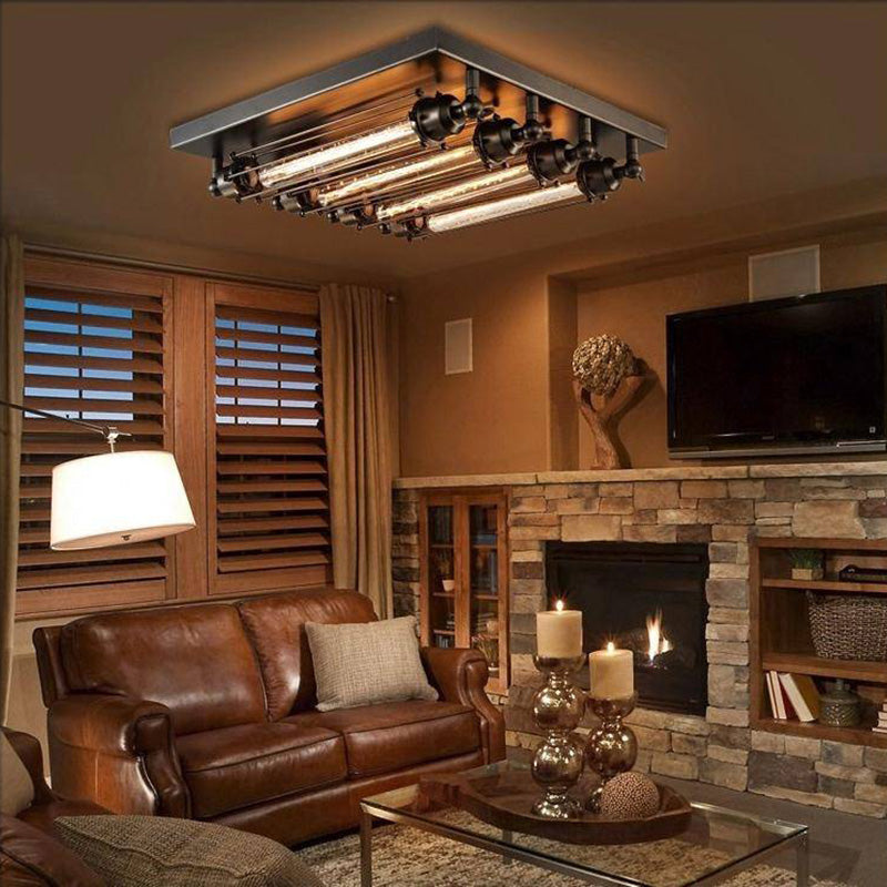 Austin Vintage Tubed Metal Flush Mount Ceiling Light, Black, Living Room - Neutralighting