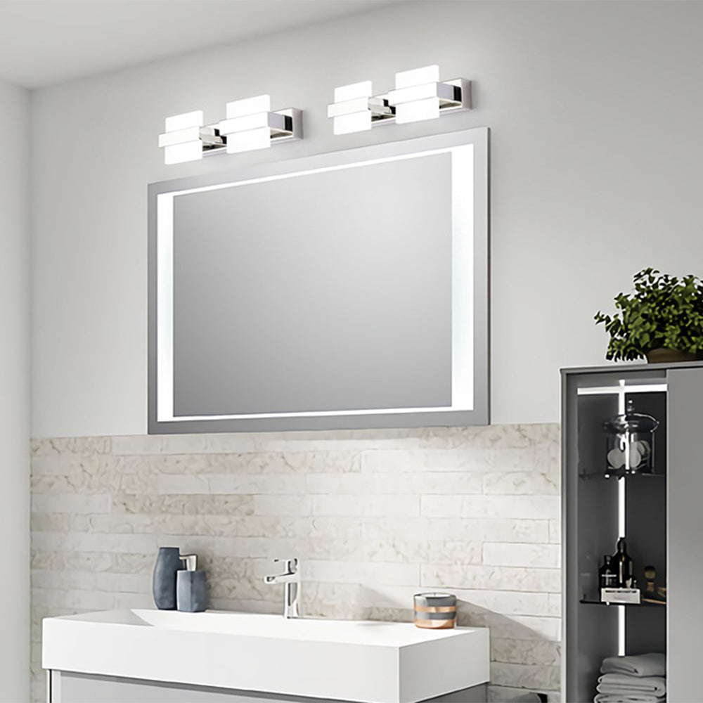 Arisha Modern Square Metal/Acrylic Wall Lamp, Silver, Bathroom - Neutralighting