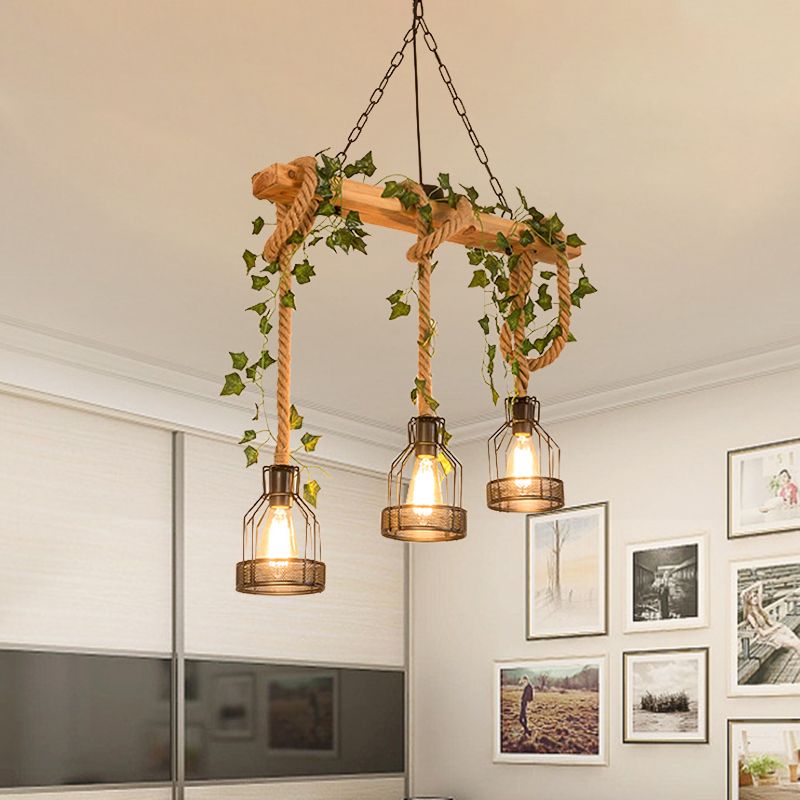 Epoch Caged Vintage Farmhouse Wood Beam Pendant Light 3/5 Heads - Neutralighting