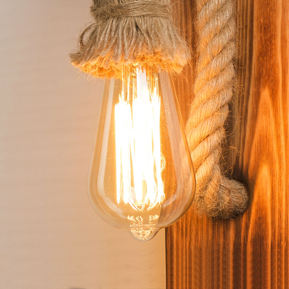 Epoch Vintage Rectangular LED Wall Light, Wood/Hemp Rope, Dining Room - Neutralighting