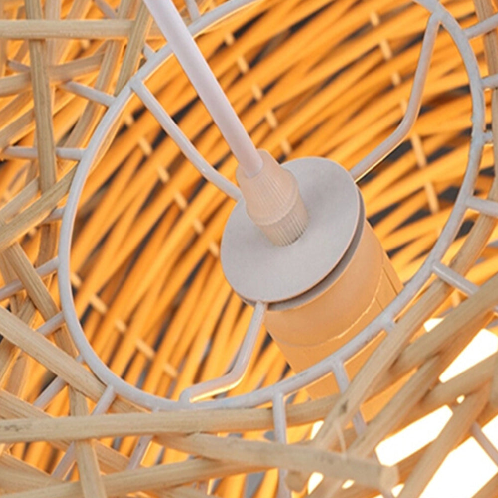 Muto Wooden Bird Nest Rattan Pendant Light, Brown/Wood - Neutralighting