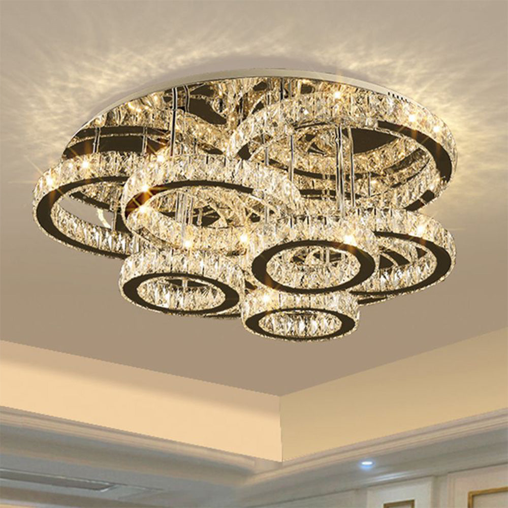 Kristy Modern Multi Ring Metal And Crystal Pendant Light - Neutralighting