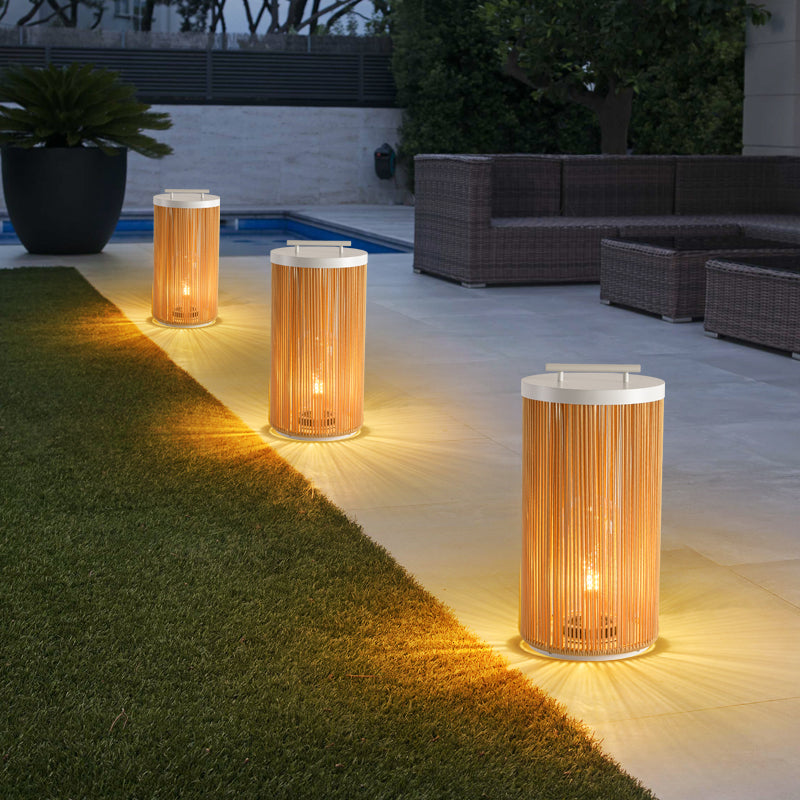 Ray Retro Metal/Rattan Floor Lamp, Hardwired/Solar/LED, Outdoor - Neutralighting