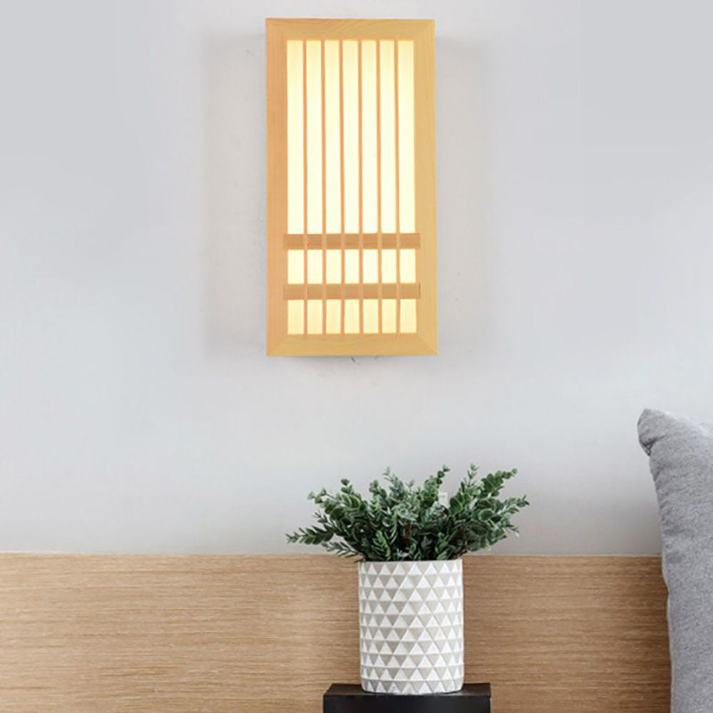 Muto Wall Lamp Rectangular Rustic, Wood/Acrylic, Log Color, Bedroom - Neutralighting
