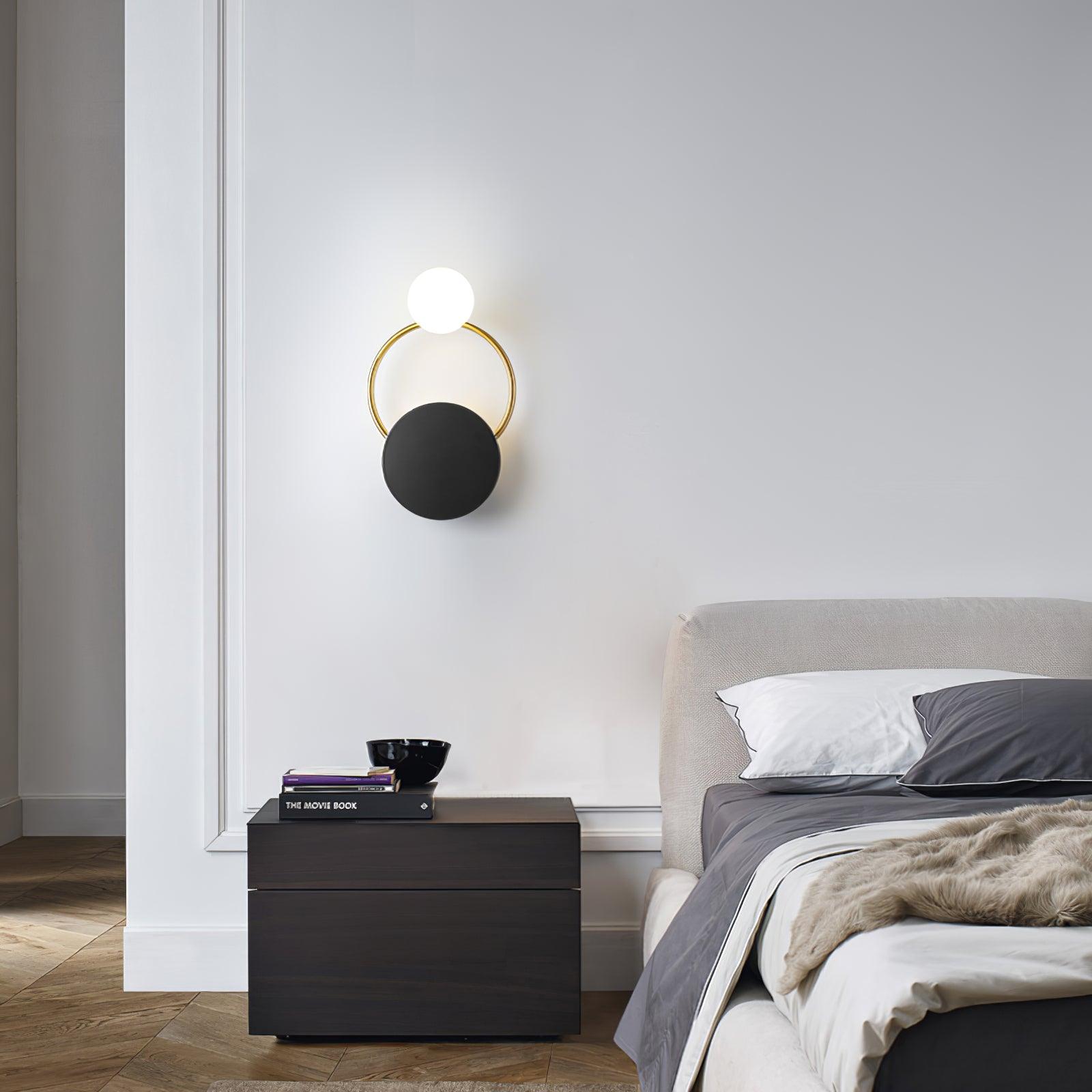 Arisha Modern LED Triple Rings Wall Lamp, Metal/Glass, Gold/Black, Bedroom - Neutralighting