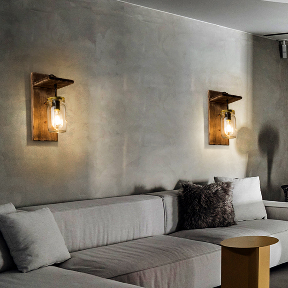 Epoch Vintage Jar Shape Wood Metal Wall Lamp - Neutralighting