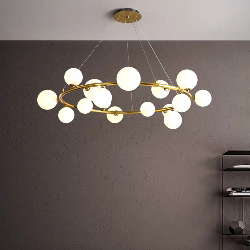Valentina Modern Glass Globe Ring Chandelier, Gold/Black - Neutralighting