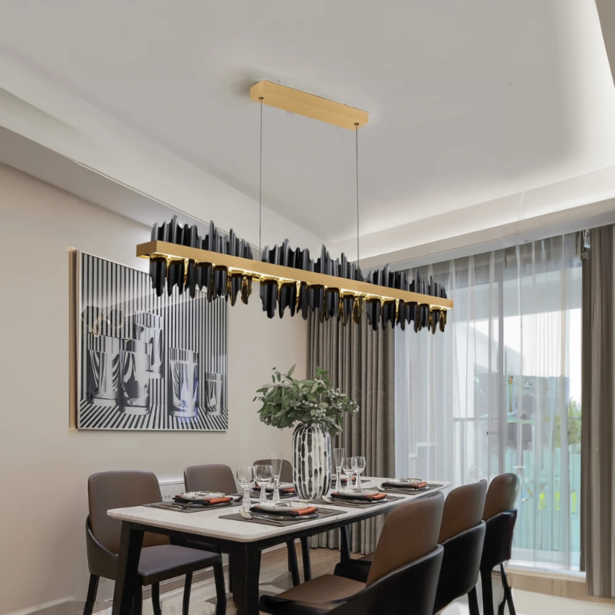 Kristy Industrial Chandelier Rectangle Metal Gold Black Living Room - Neutralighting