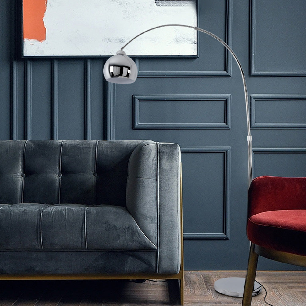 Salgado Modern Arc Metal Floor Lamp, Chrome, Study/Bedroom - Neutralighting