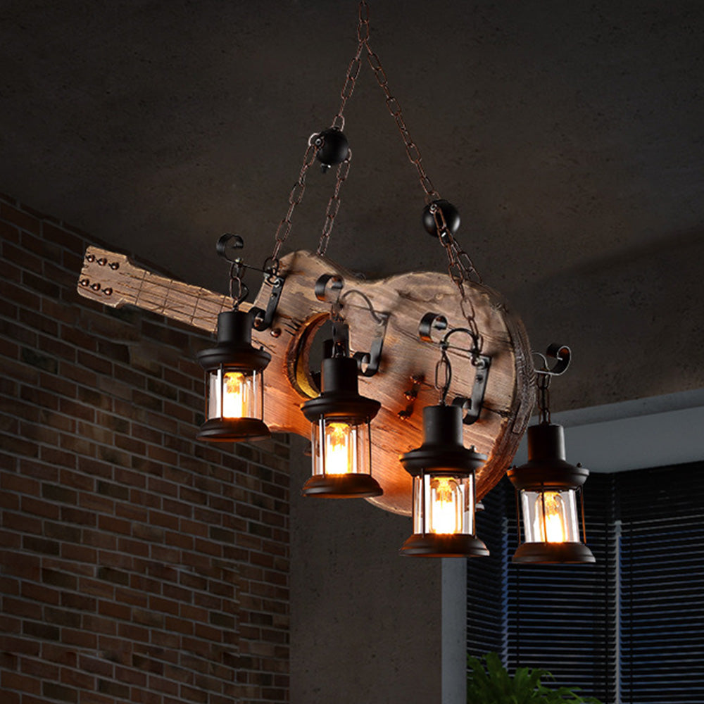 Epoch Retro Guitar Metal & Wood Pendant Light, 4 Heads - Neutralighting