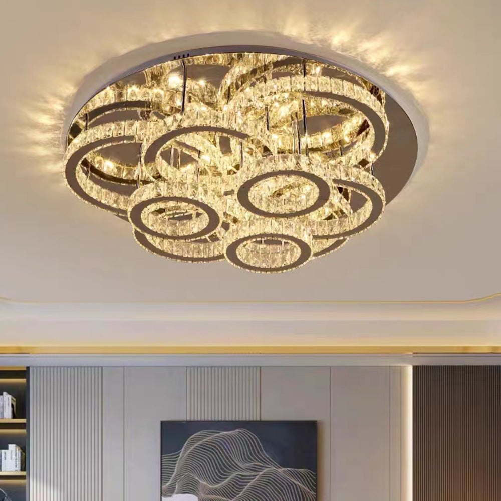 Kristy Modern Multi Ring Metal And Crystal Pendant Light - Neutralighting