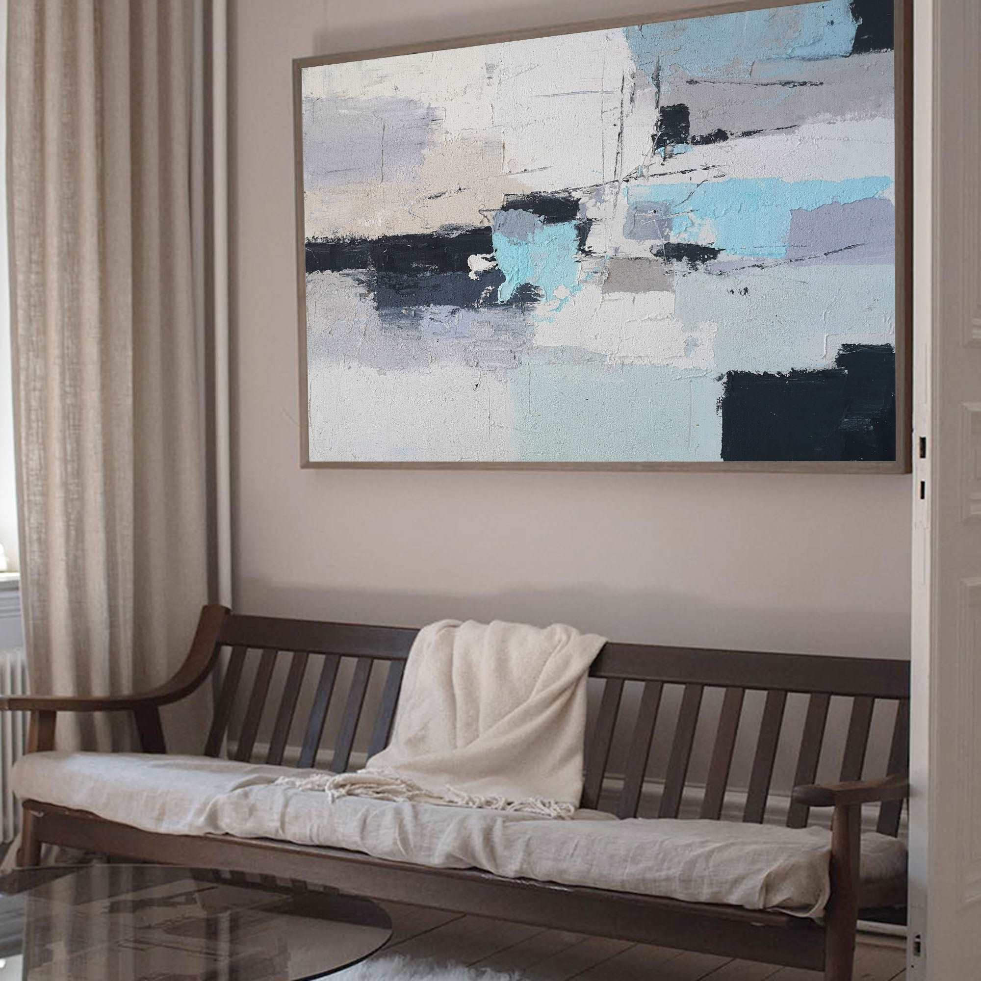 Modern Grey Blue Abstract Canvas Painting