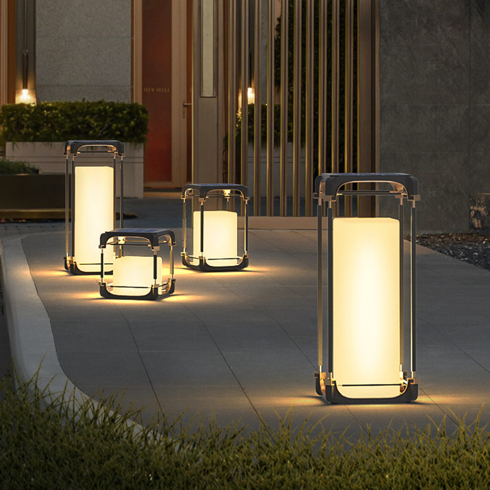 Ray Simple Cube/Cuboid Outdoor Floor Lamp, Hardwired/Solar, Black - Neutralighting