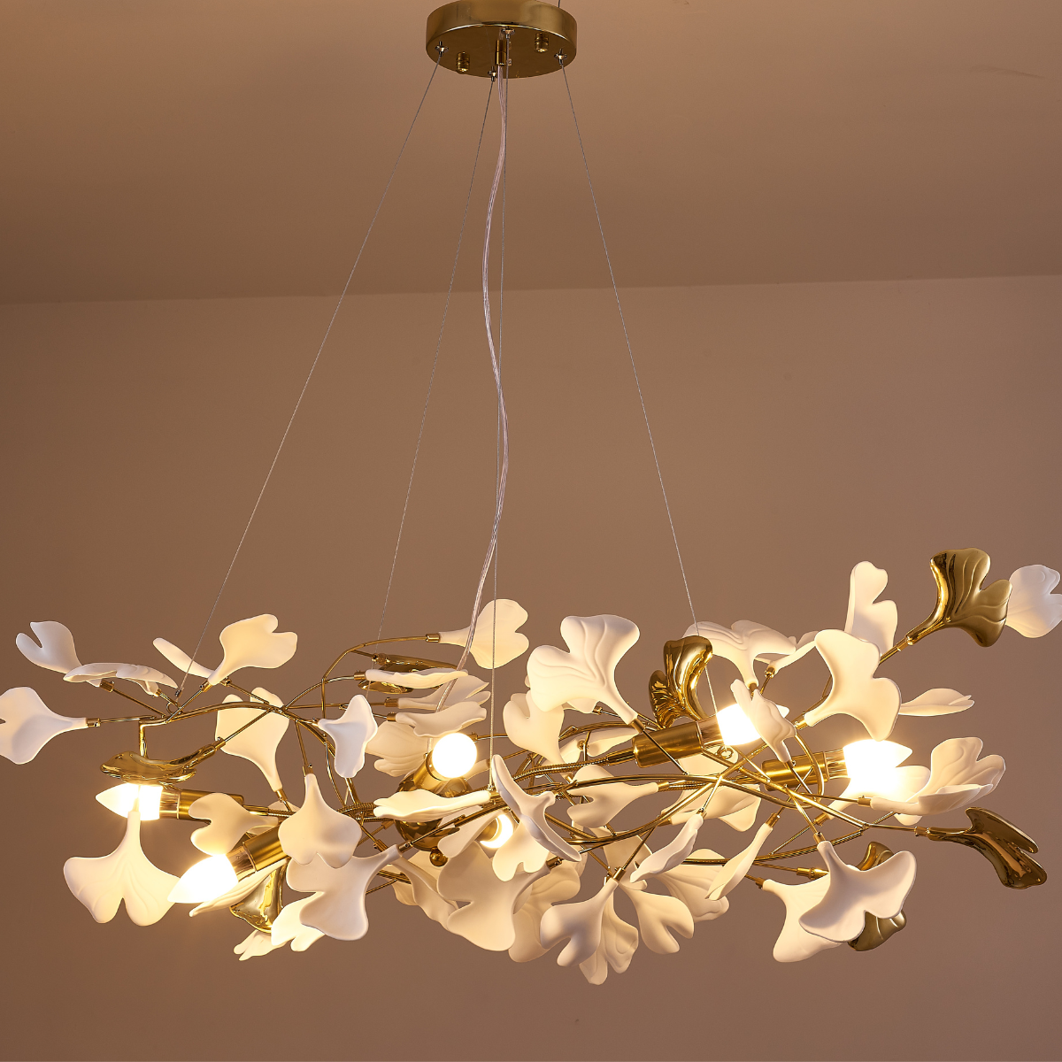 Olivia Luxury Ceramic Chandelier Large Foyer, Gingko leaf, Living Room - Neutralighting