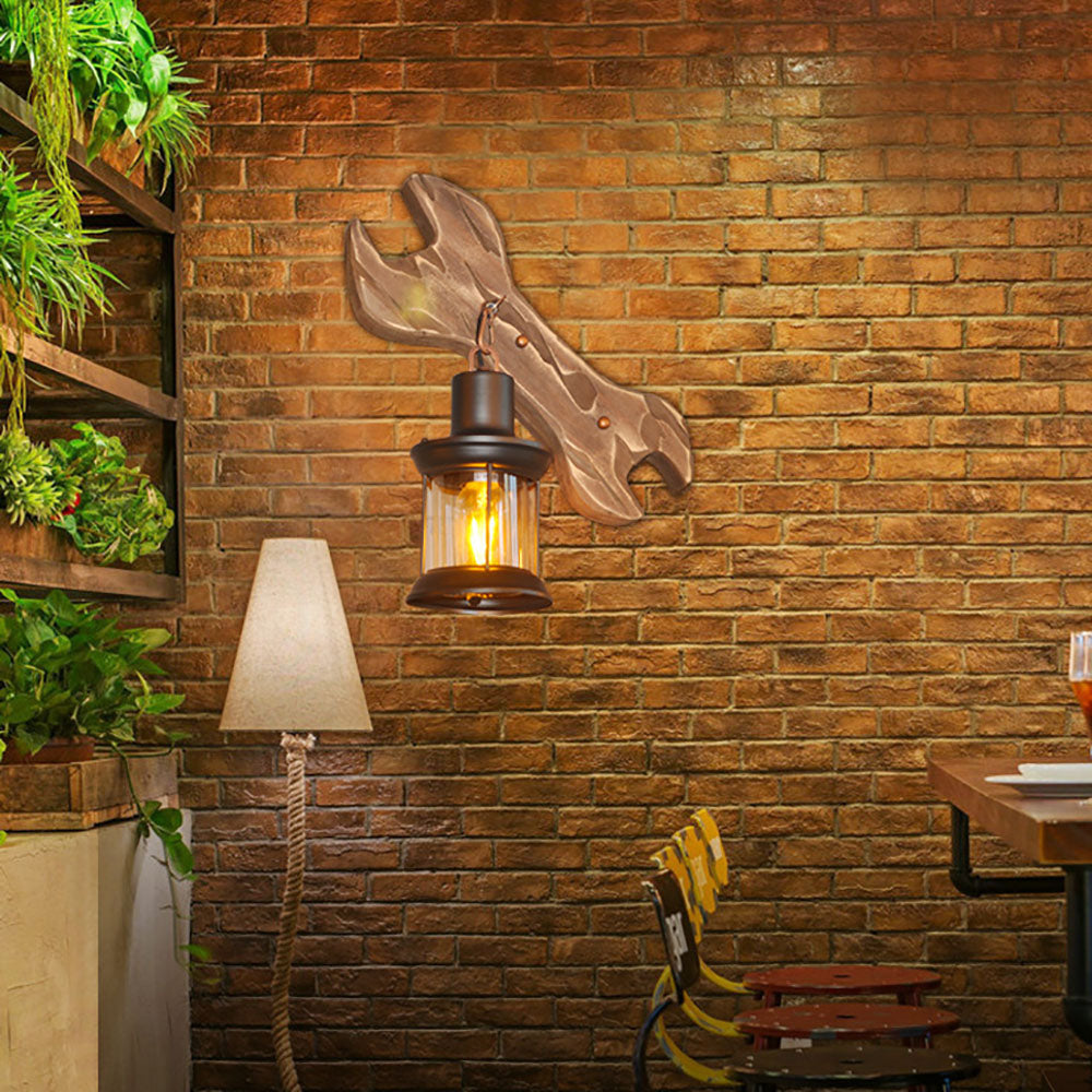 Epoch Lantern & Spanners Wall Lamp, Wood/Metal, Bedroom - Neutralighting
