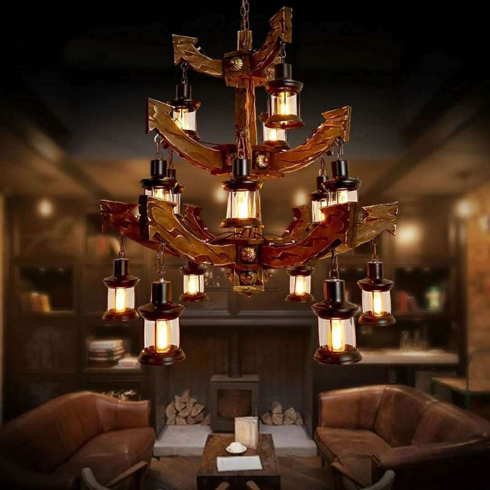 Epoch Retro 14 Lantern Wood/Metal Chandelier - Neutralighting