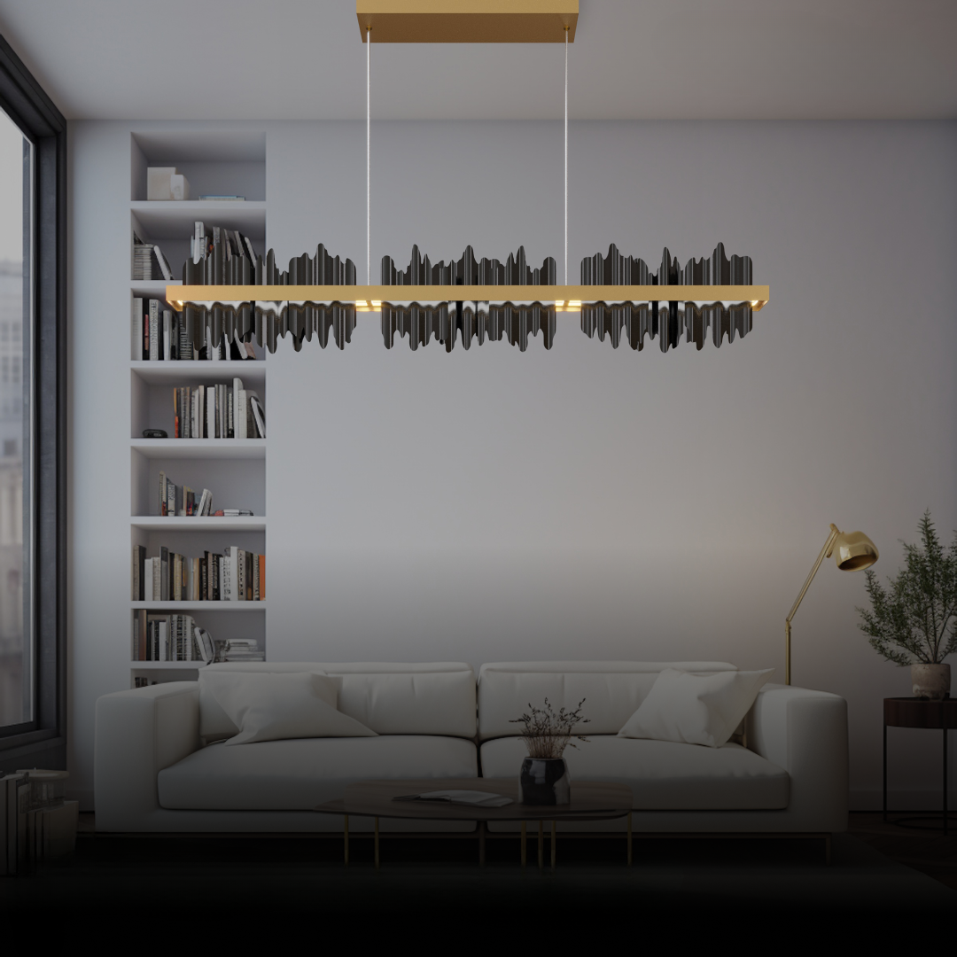 Kristy Industrial Chandelier Rectangle Metal Gold Black Living Room - Neutralighting