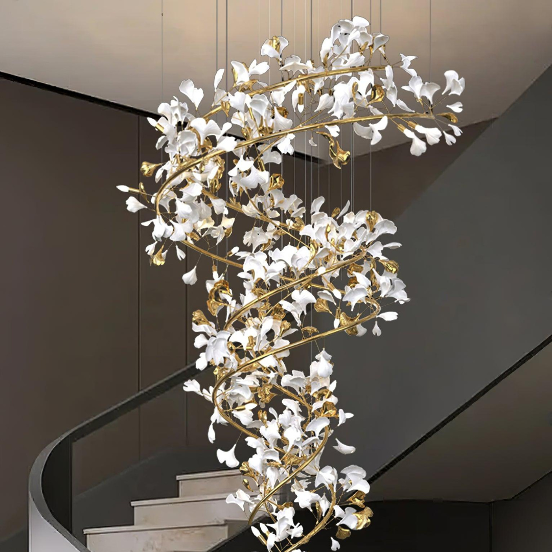 Olivia Modern Gold Staircase Chandelier, Metal & Ceramic - Neutralighting