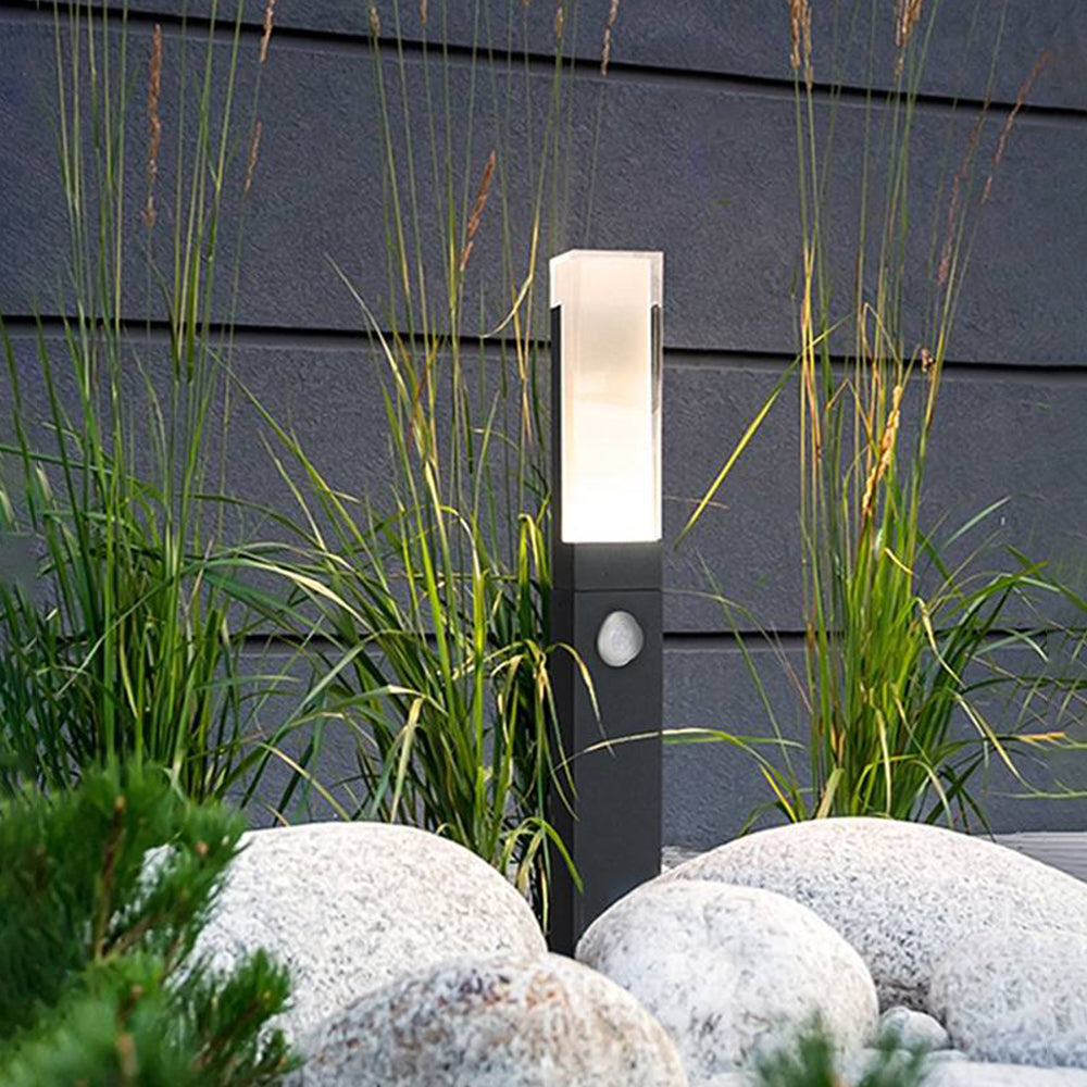 Ray Modern Metal Rectangular Outdoor Path Light With Sensor, Black - Neutralighting