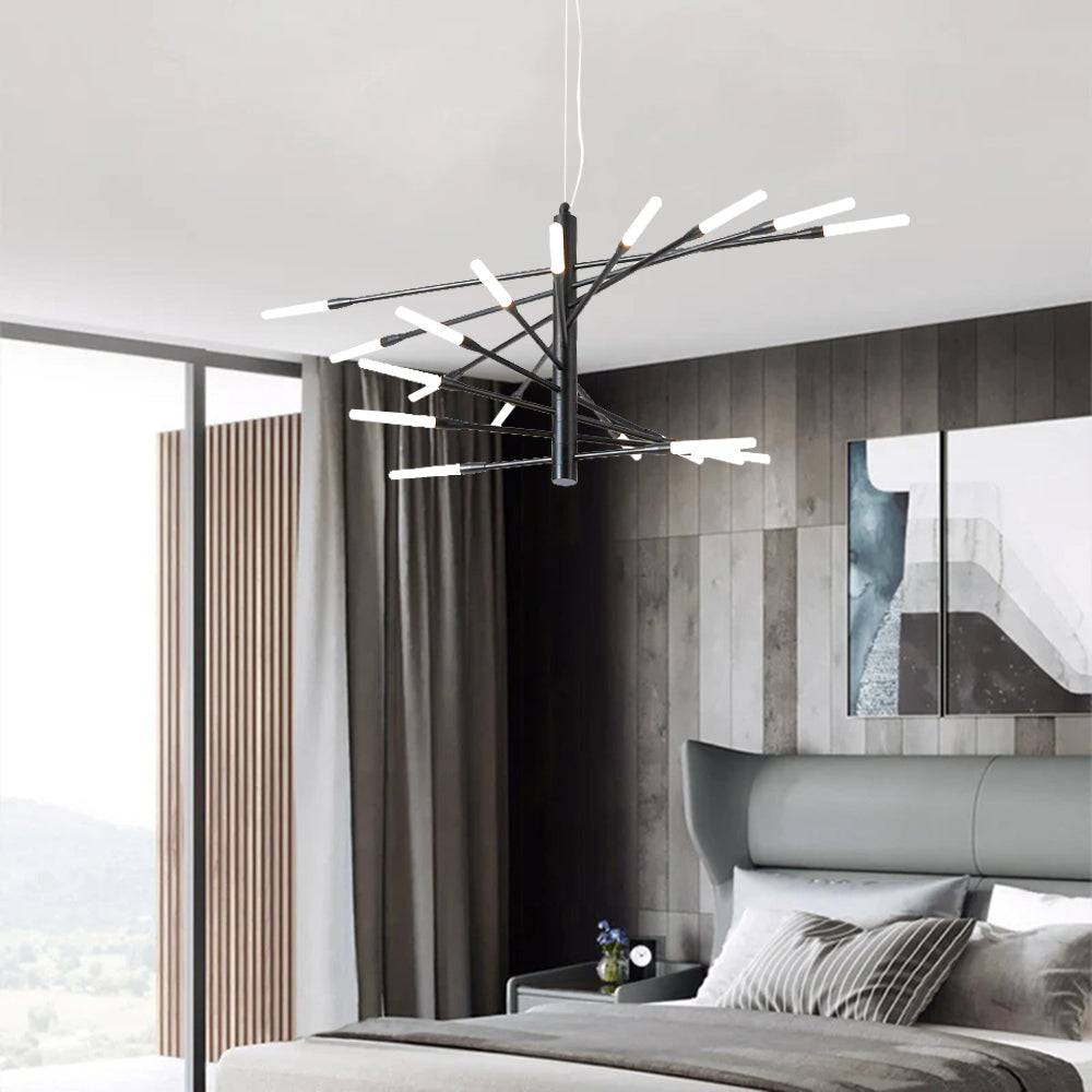 Arisha Modern Chandelier Rotating Fireworks, Black/Gold, Living Room/Art Gallery - Neutralighting