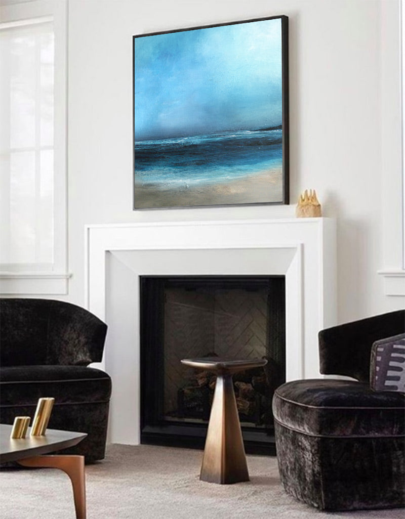 Large Original Sea Level Blue Oil Painting