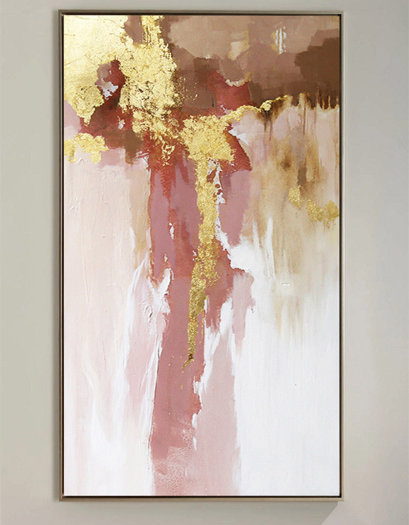 Abstract Pink Gold Textured Painting